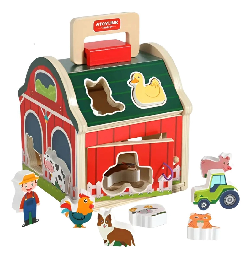 JUGUETE DE ENCAJE DE ANIMALES DE GRANJA EN MADERA - 1