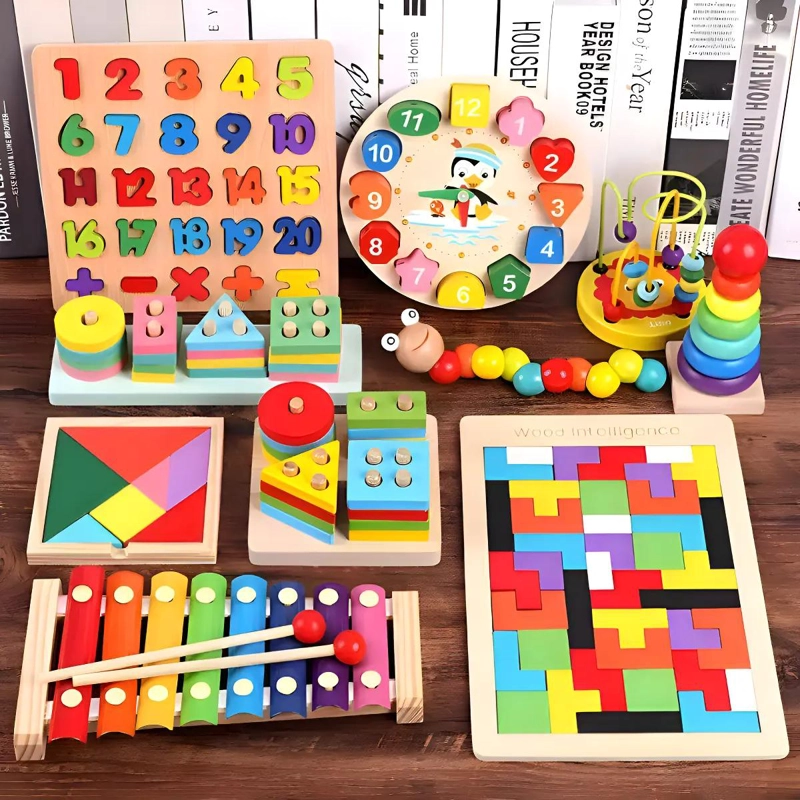 PACK 10 JUGUETES DIDACTICOS DE MADERA PARA NIÑOS - 1