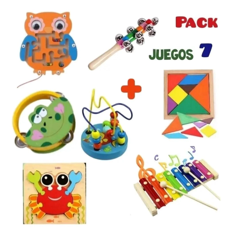 SET MONTESSORI DE JUGUETES DE MADERA PARA BEBE S 7 PIEZAS - 2