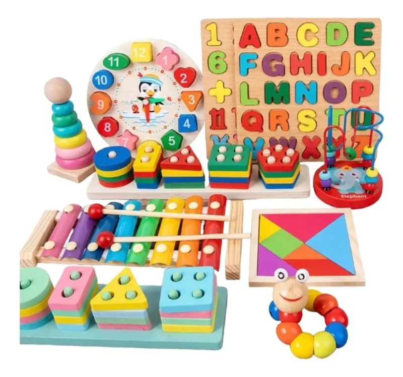 PACK 10 JUGUETES DIDACTICOS DE MADERA MONTESSORI PARA NIÑ - 1