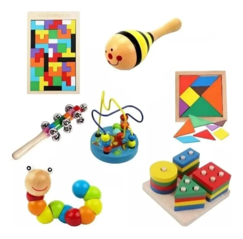 SET DE 7 JUGUETES DIDACTICOS DE MADERA PARA BEBE S - 1