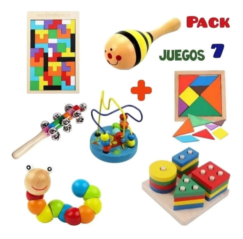SET DE 7 JUGUETES DIDACTICOS DE MADERA PARA BEBE S - 2