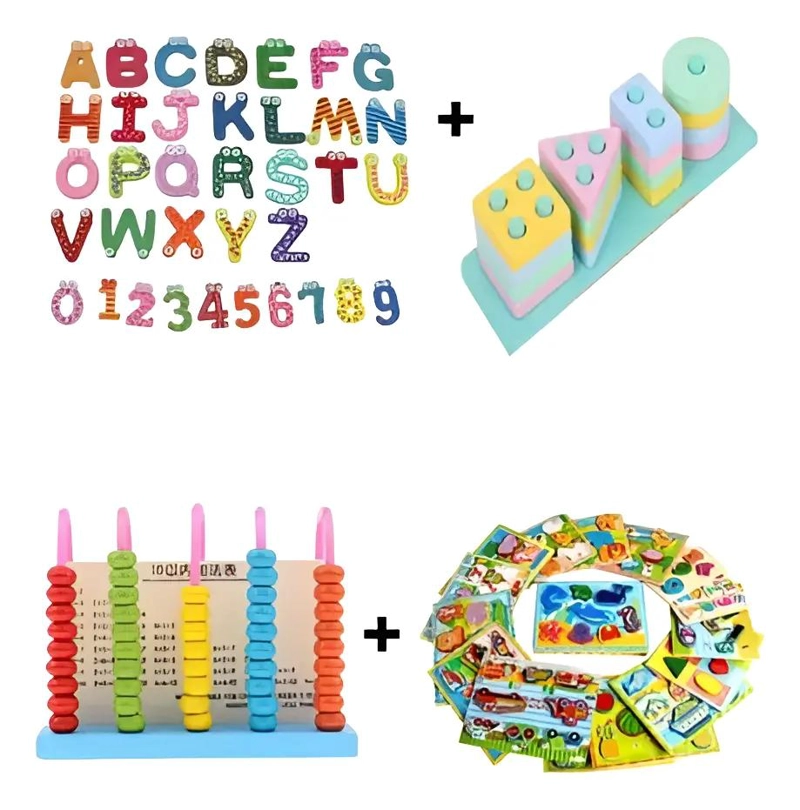 SET DE 4 JUGUETES DIDACTICOS DE MADERA PARA NIÑOS - 1