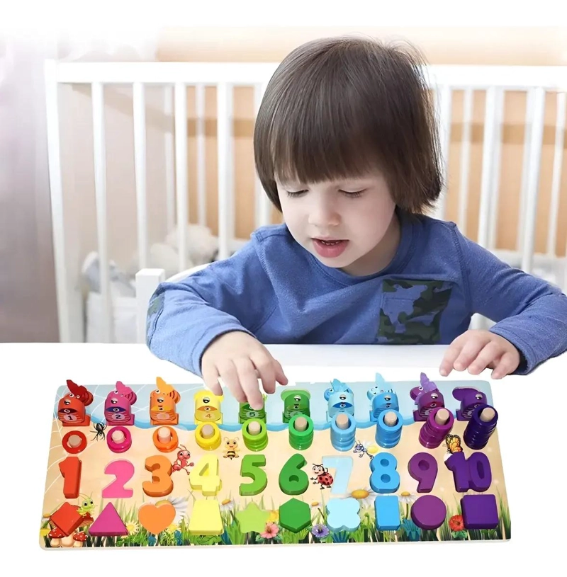 JUGUETE DIDACTICO DE MADERA MONTESSORI MATEMATICA PESCA - 1