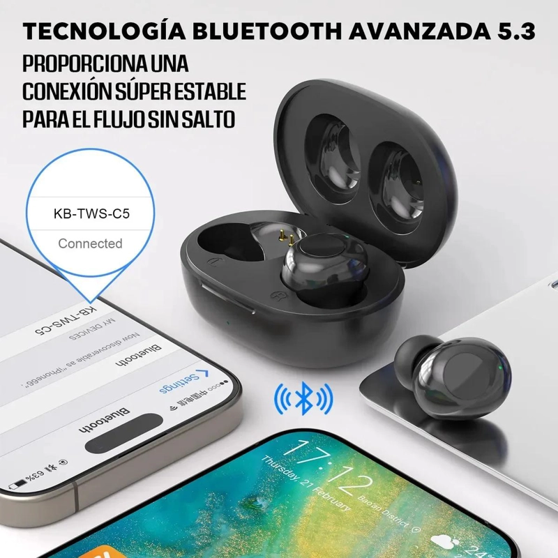AUDIFONOS INALAMBRICOS BLUETOOTH 5.3 TWS CON CARGA TIPO C - 5