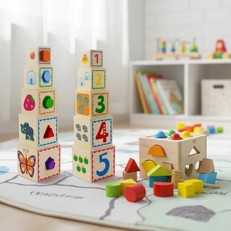 TORRE DE CUBOS DE ENCAJE DE MADERA PACK 2 - 1