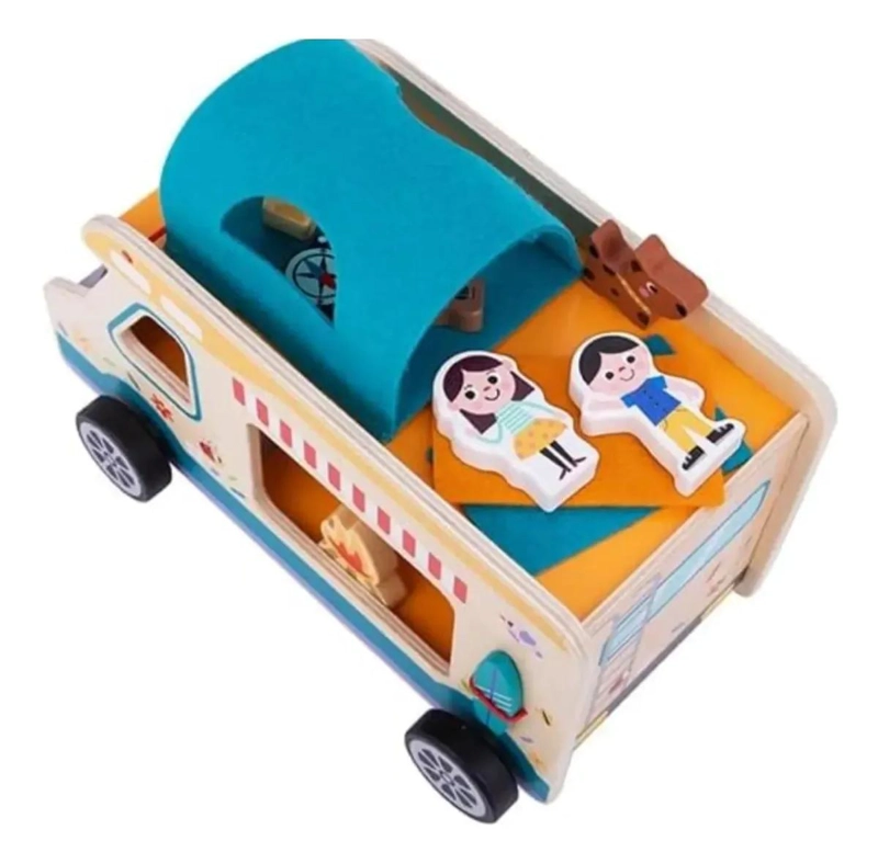 AUTO DE CAMPING DIDACTICO EN MADERA 13 PIEZAS - 1