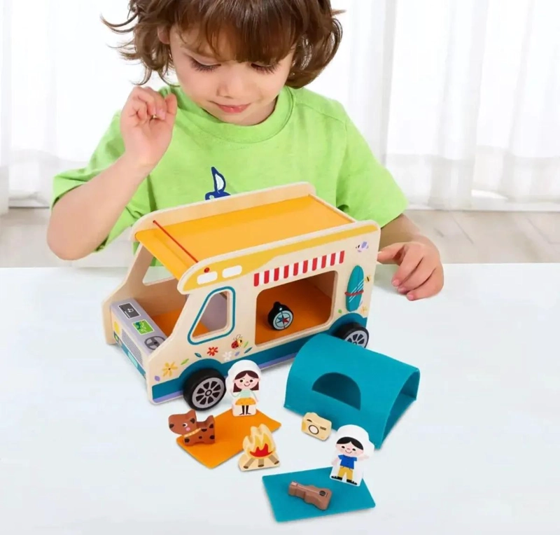 AUTO DE CAMPING DIDACTICO EN MADERA 13 PIEZAS - 2