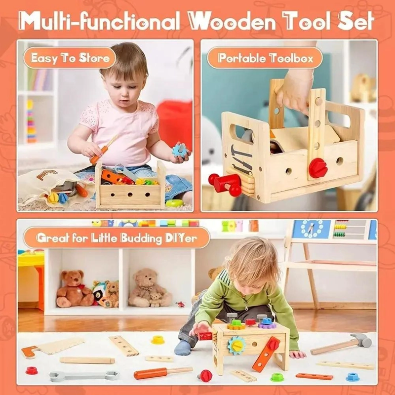 CAJA DE HERRAMIENTAS DE MADERA PARA NIÑOS - 2
