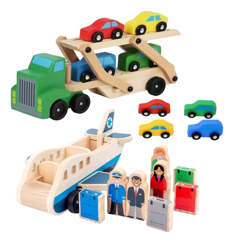 PACK 2 VEHICULOS DE MADERA DIDACTICOS: CAMION Y AVION - 2
