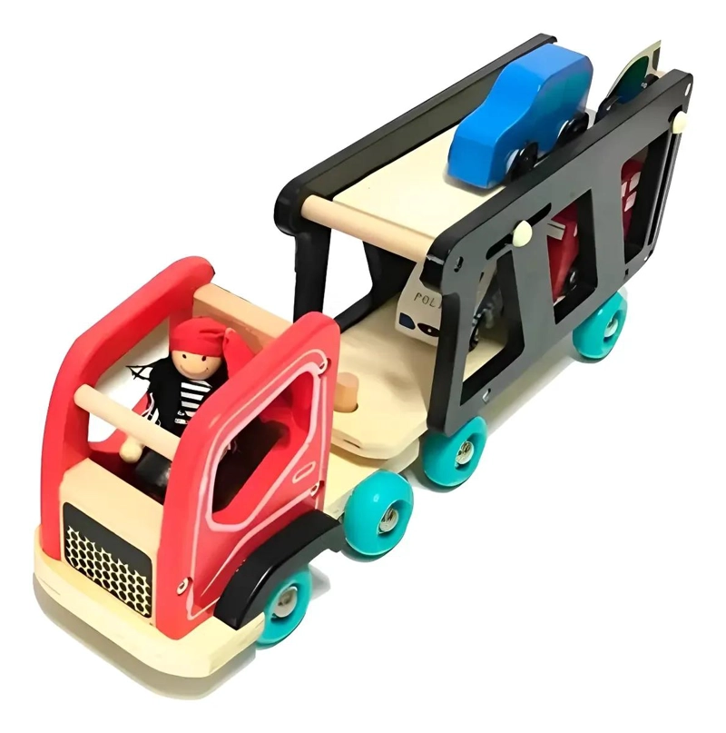 CAMION DE MADERA PARA TRANSPORTAR AUTOS CON 4 VEHICULOS - 1