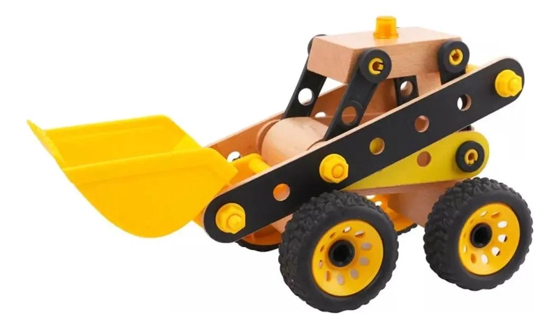 CAMION EXCAVADORA DIDACTICO DE MADERA PARA NIÑOS - 1