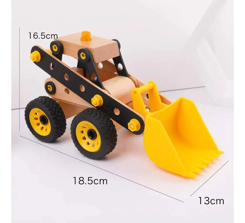 CAMION EXCAVADORA DIDACTICO DE MADERA PARA NIÑOS - 2