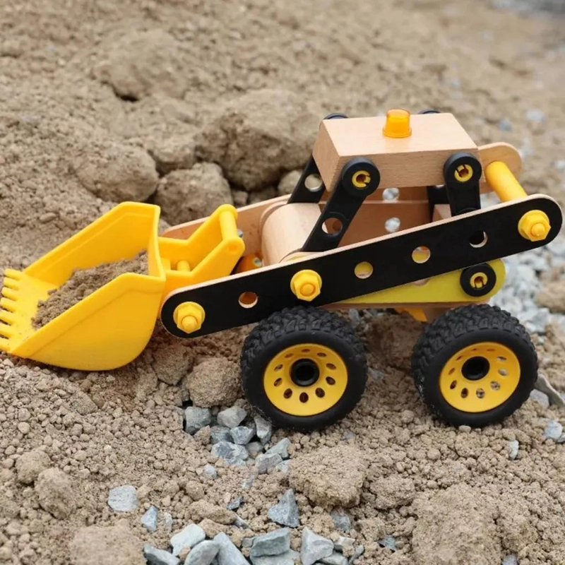 CAMION EXCAVADORA DIDACTICO DE MADERA PARA NIÑOS - 3