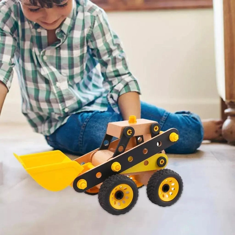 CAMION EXCAVADORA DIDACTICO DE MADERA PARA NIÑOS - 4