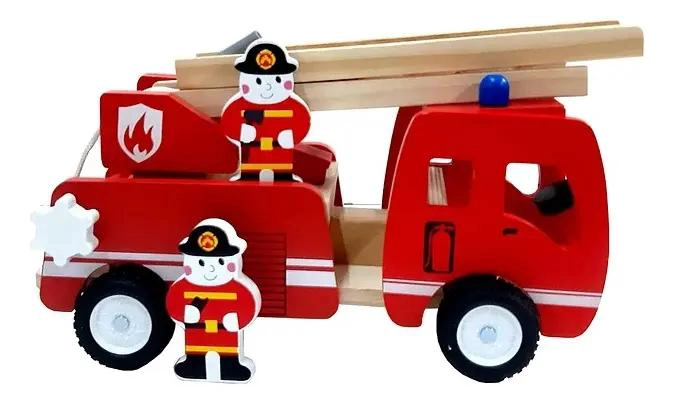 CAMION DE BOMBERO DE MADERA DIDACTICO PARA NIÑOS - 1