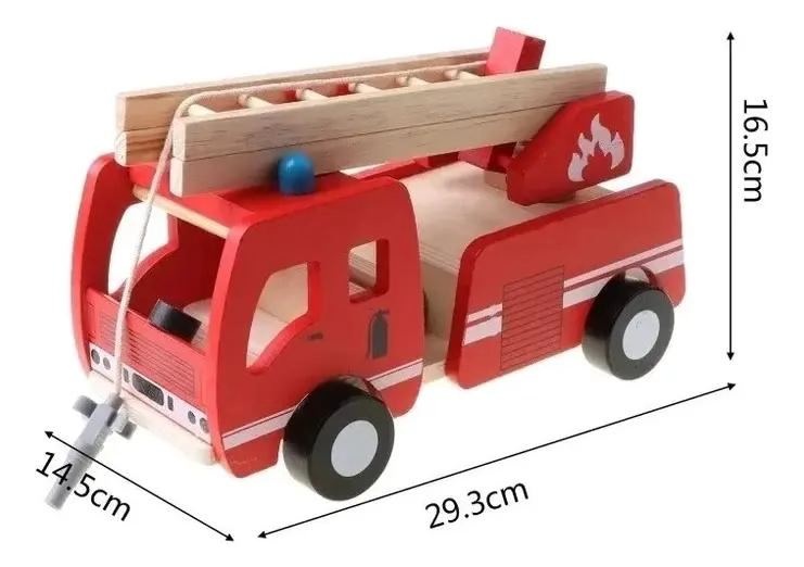 CAMION DE BOMBERO DE MADERA DIDACTICO PARA NIÑOS - 2