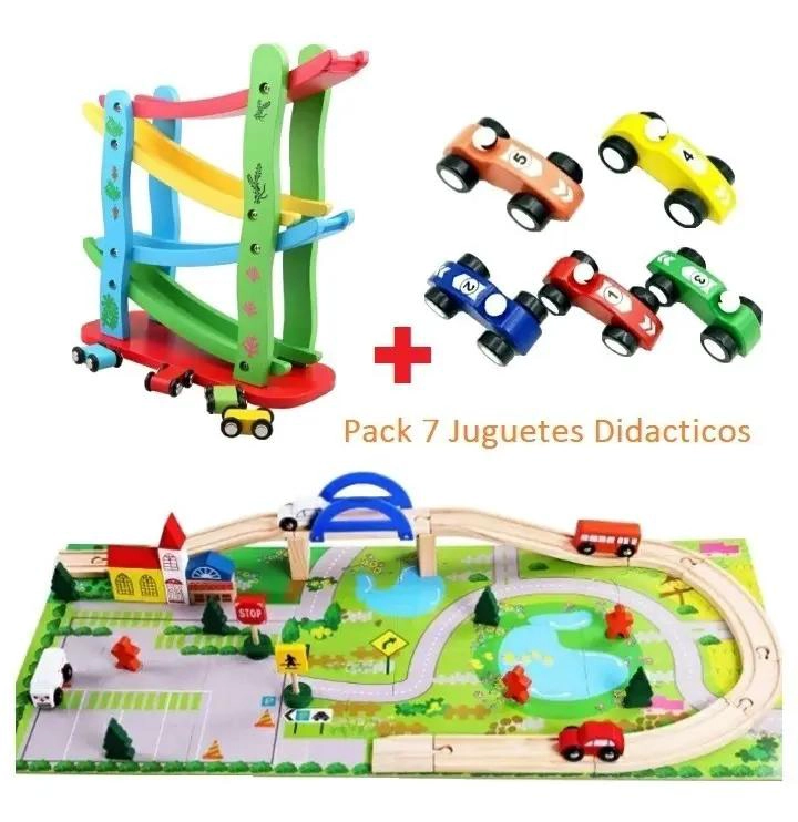 PACK 2 PISTAS DE AUTOS DE MADERA CON 5 AUTITOS - 2