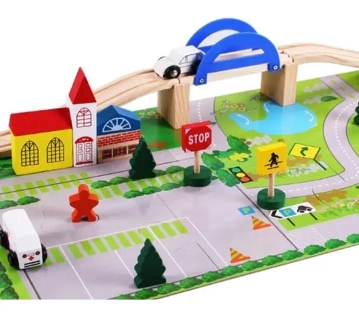 PACK 2 PISTAS DE AUTOS DE MADERA CON 5 AUTITOS - 3