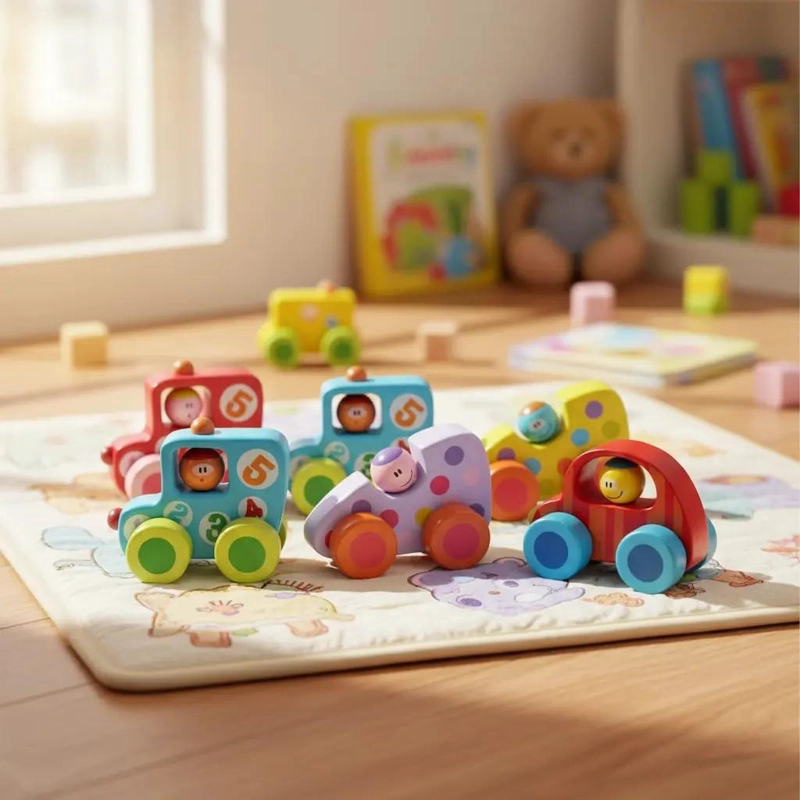 PACK 4 MINI CARROS DE MADERA DIDACTICOS PARA NIÑOS - 1