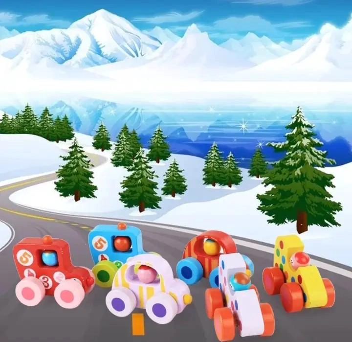 PACK 4 MINI CARROS DE MADERA DIDACTICOS PARA NIÑOS - 2