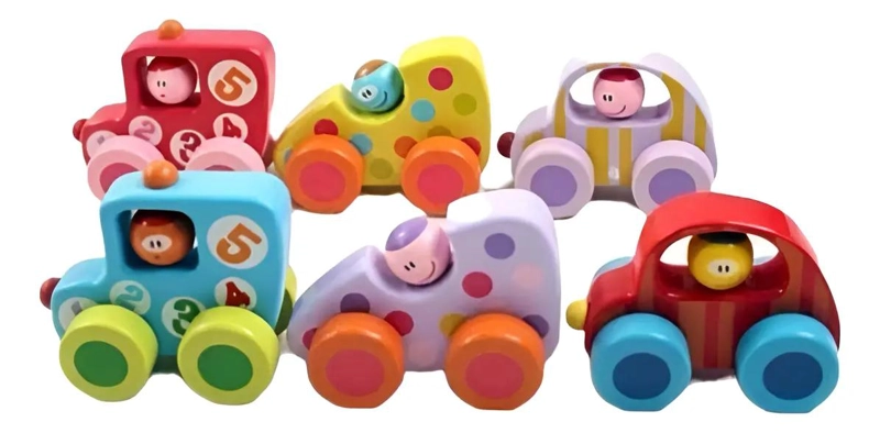 PACK 4 MINI CARROS DE MADERA DIDACTICOS PARA NIÑOS - 4