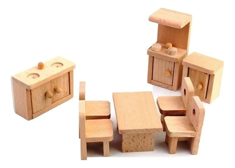 SET COMPLETO DE MUEBLES DE MADERA PARA CASA DE MUÑECAS - 4