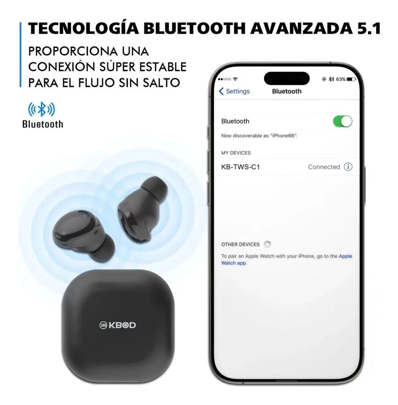 AUDIFONOS INALAMBRICOS BLUETOOTH 5.1 TWS CON CARGA TIPO C - 3