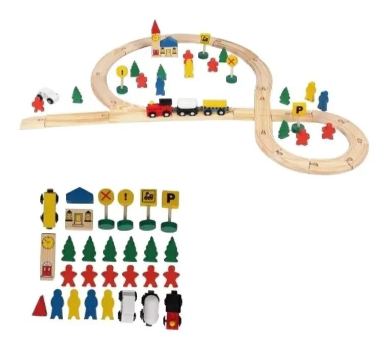 PISTA DE AUTOS Y TREN DE MADERA 114 PIEZAS - 3
