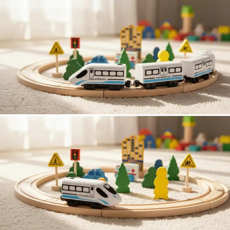 PISTA DE AUTOS Y TREN DE MADERA DIDACTICA - 1