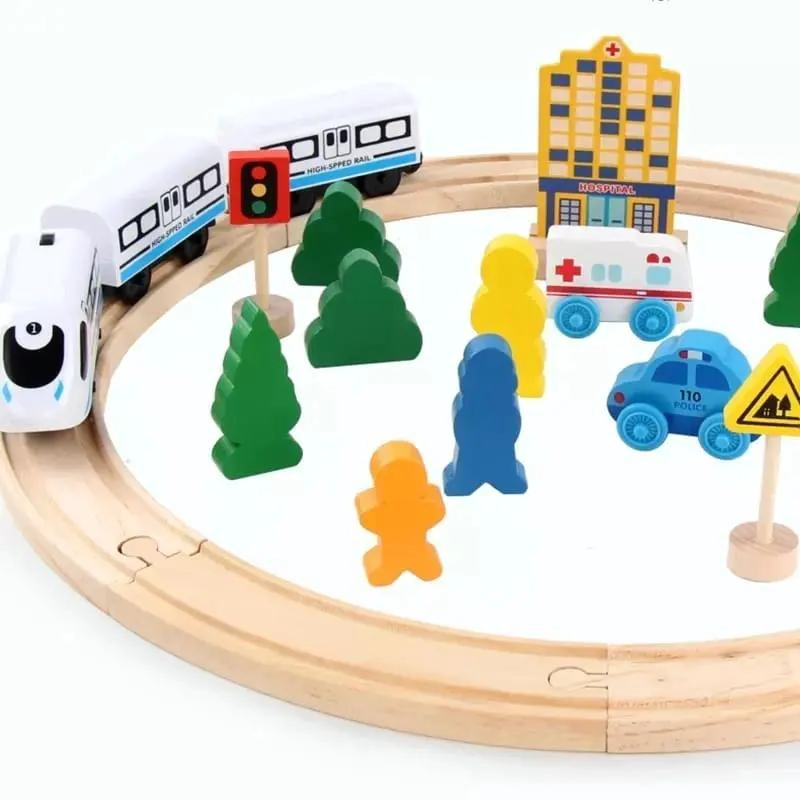 PISTA DE AUTOS Y TREN DE MADERA DIDACTICA - 3
