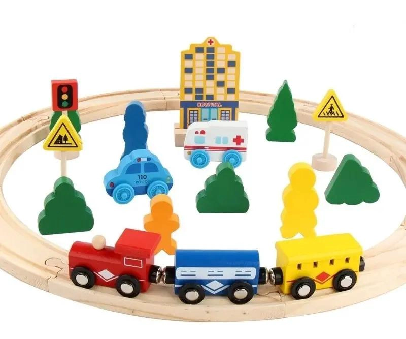 PISTA DE AUTOS Y TREN DE MADERA DIDACTICA - 4