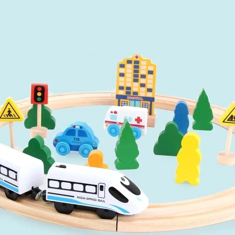 PISTA DE AUTOS Y TREN DE MADERA DIDACTICA - 5