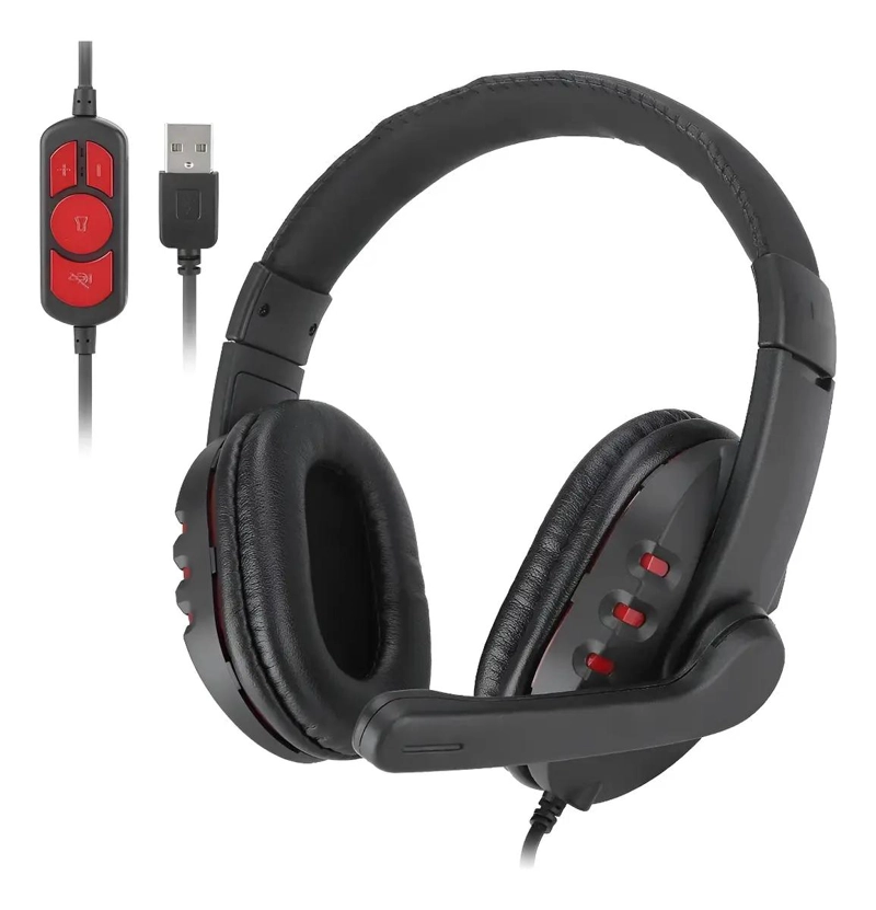 AUDIFONOS GAMER USB CON CONTROL DE VOLUMEN ROJO - 1