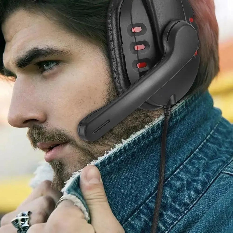 AUDIFONOS GAMER USB CON CONTROL DE VOLUMEN ROJO - 5