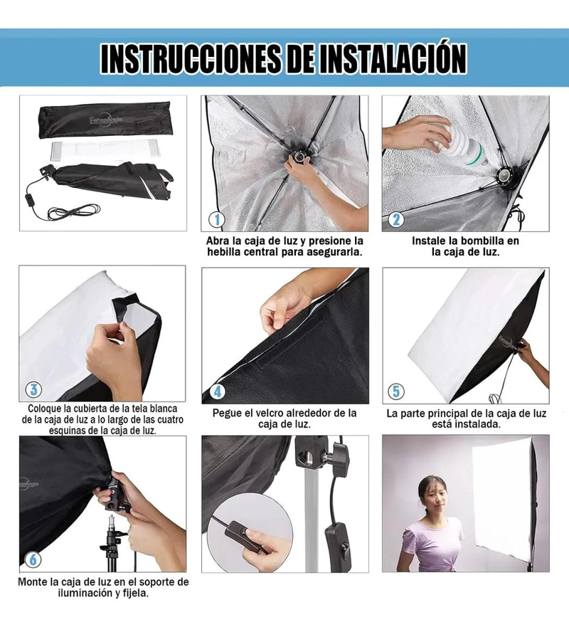 KIT DE ILUMINACION SOFTBOX PARA FOTOGRAFIA CON AMPOLLETA - 2