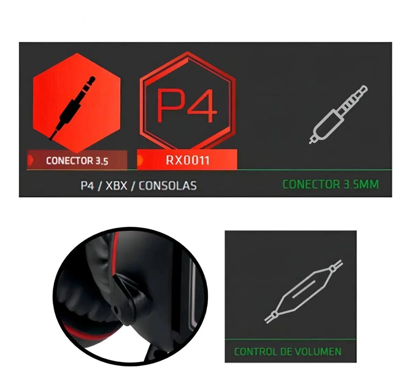AUDIFONO GAMER CON MICROFONO REPTILE X RX0011R ROJO - 3