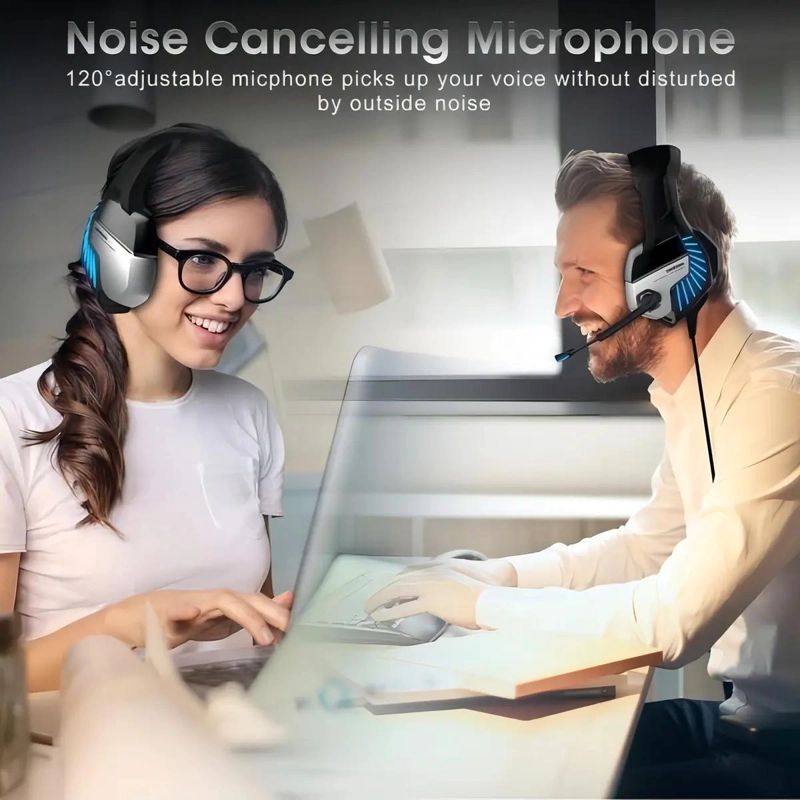 AURICULARES GAMER CON LUZ LED Y MICROFONO AJUSTABLE - 4