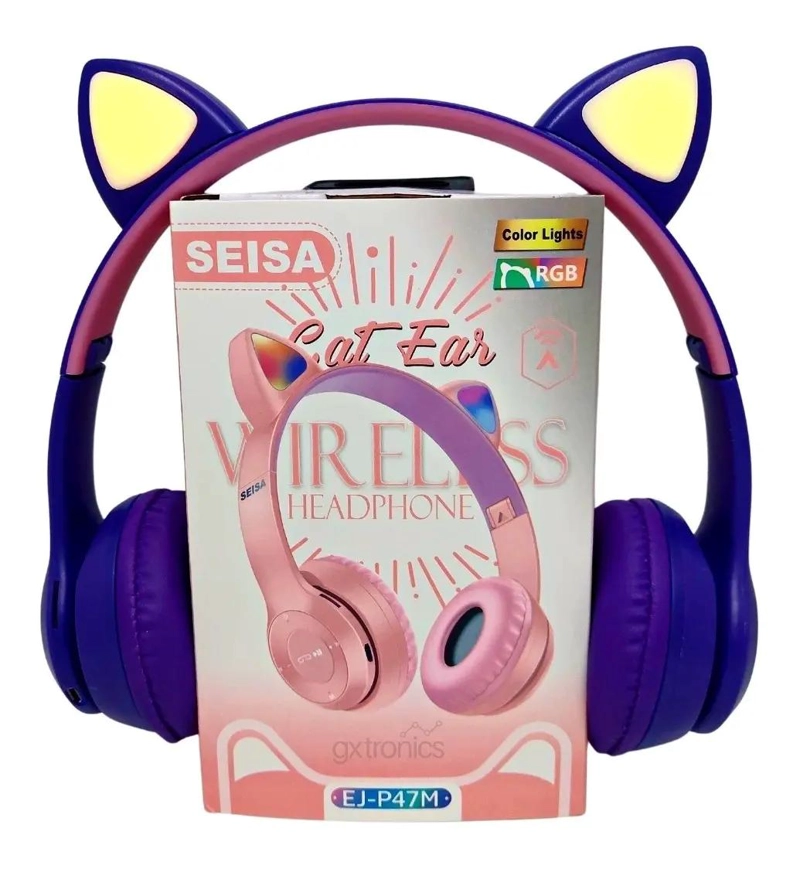 AURICULARES INALAMBRICOS D47 CON LUZ RGB LED VIOLETA - 4
