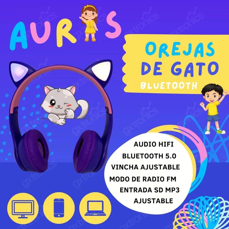 AURICULARES INALAMBRICOS D47 CON LUZ RGB LED VIOLETA - 5