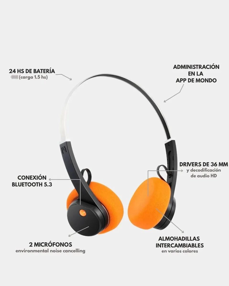 AUDIFONOS ON-EAR BLUETOOTH 5.3 NEGRO RETRO - 4