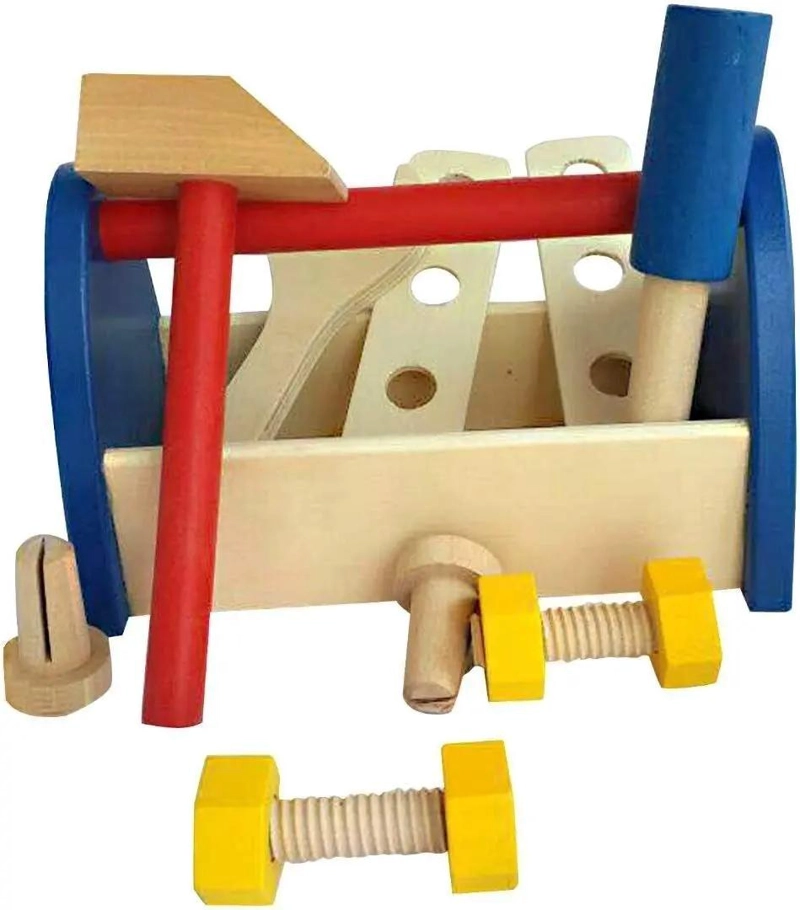 CAJA DE HERRAMIENTAS DE MADERA CON 10 PIEZAS - 1
