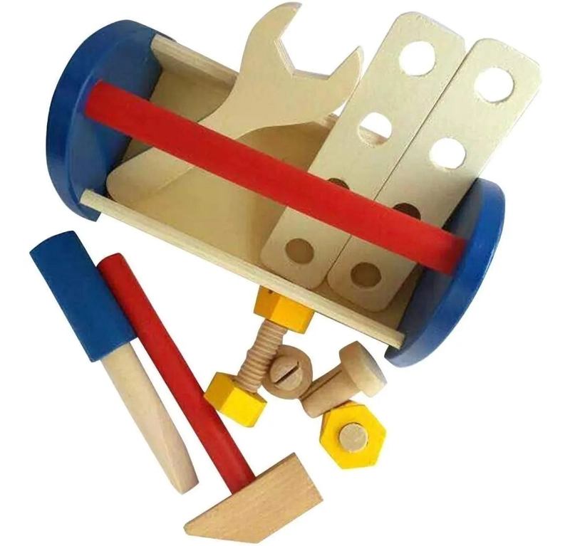 CAJA DE HERRAMIENTAS DE MADERA CON 10 PIEZAS - 2