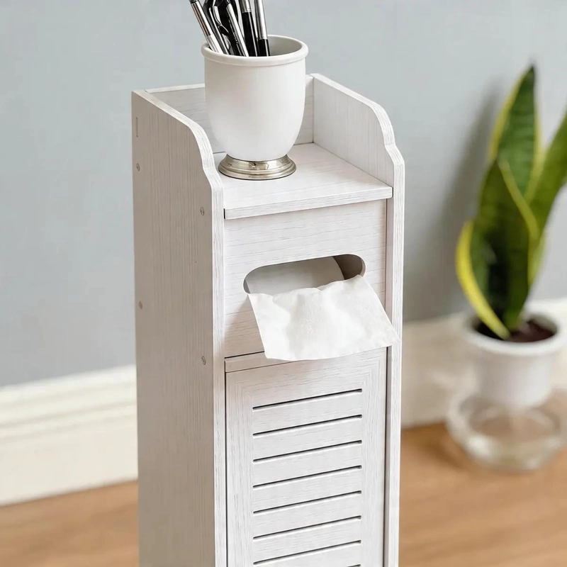 MUEBLE ORGANIZADOR ANGOSTO BLANCO PARA BAÑO CON DISPENSOR - 1