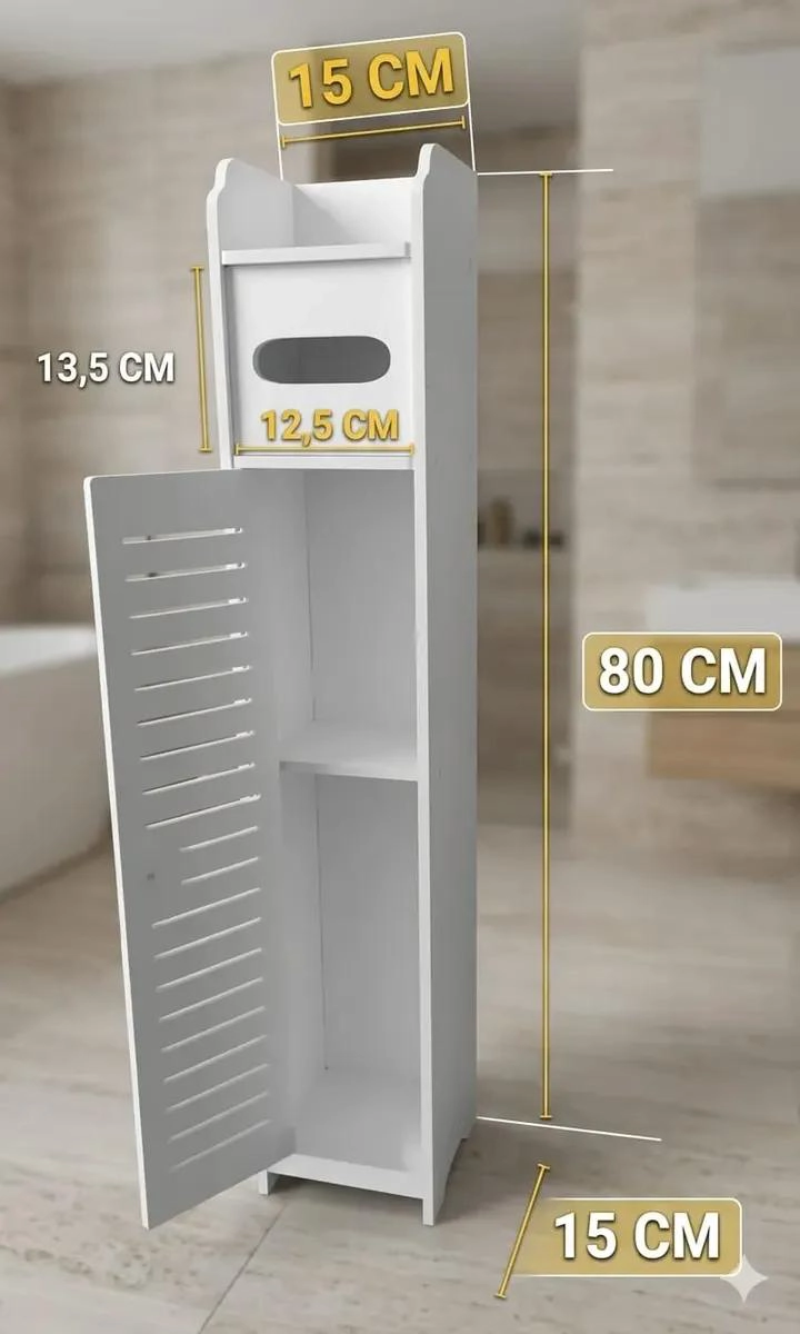 MUEBLE ORGANIZADOR ANGOSTO BLANCO PARA BAÑO CON DISPENSOR - 4