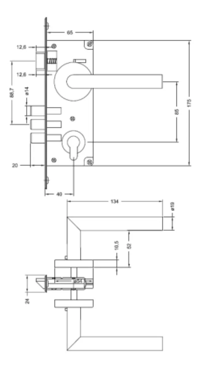 CERRADURA EMBUTIDA PARA OFICINA Y DORMITORIO B40 GRIS - 2
