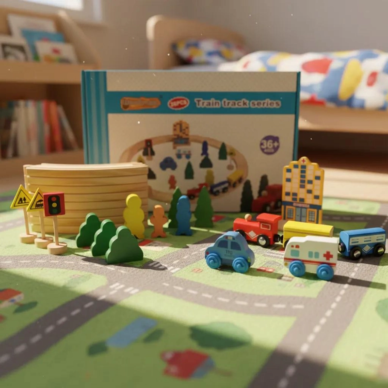 PISTA DE TREN INFANTIL DE MADERA PARA ARMAR - 1