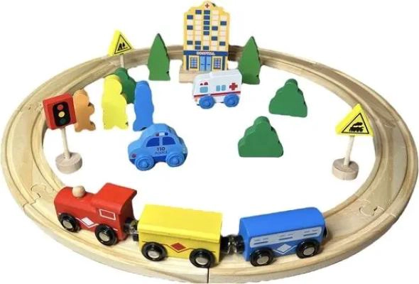 PISTA DE TREN INFANTIL DE MADERA PARA ARMAR - 3