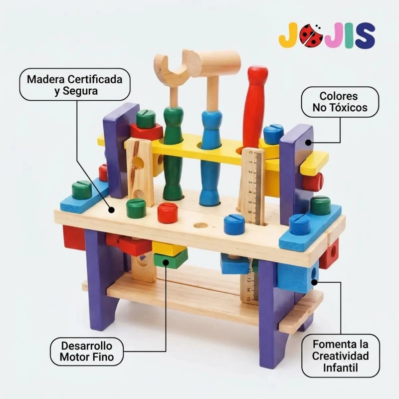 BANCO DE HERRAMIENTAS DE MADERA DIDACTICO PARA NIÑOS - 3