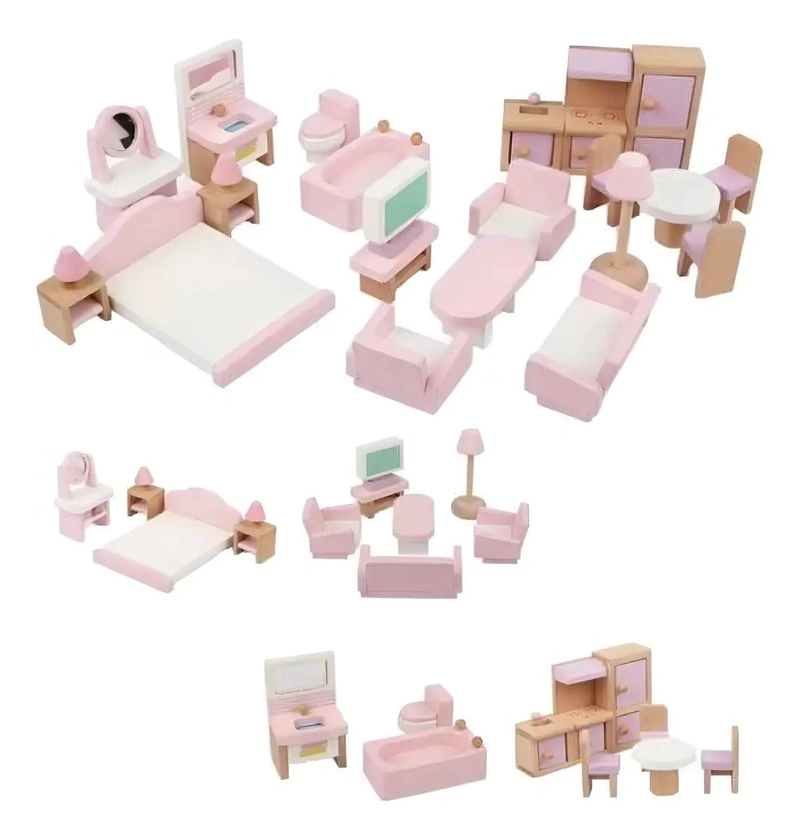 JUEGO DE MUEBLES DE MADERA PARA CASA DE MUÑECAS 22 PIEZAS - 1